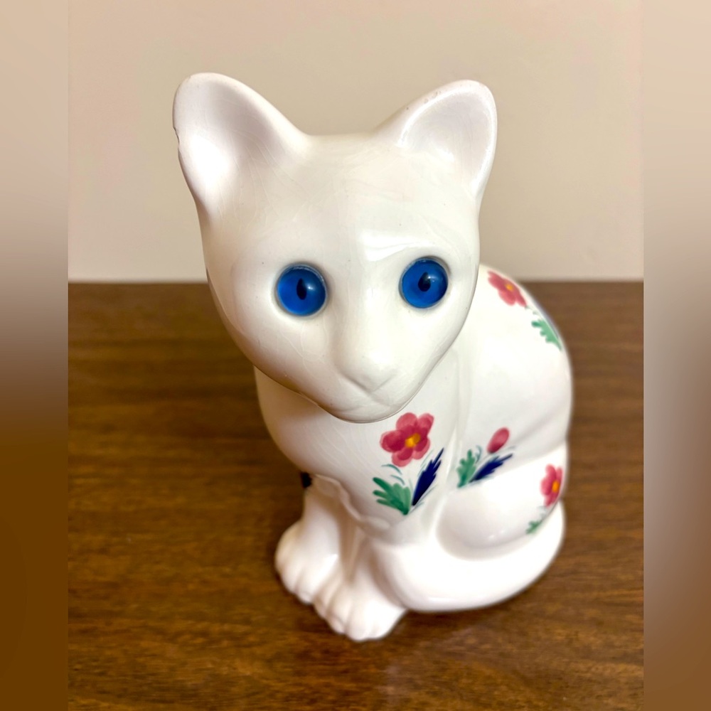 Alcobaca Floral Ceramic Cat Figurine